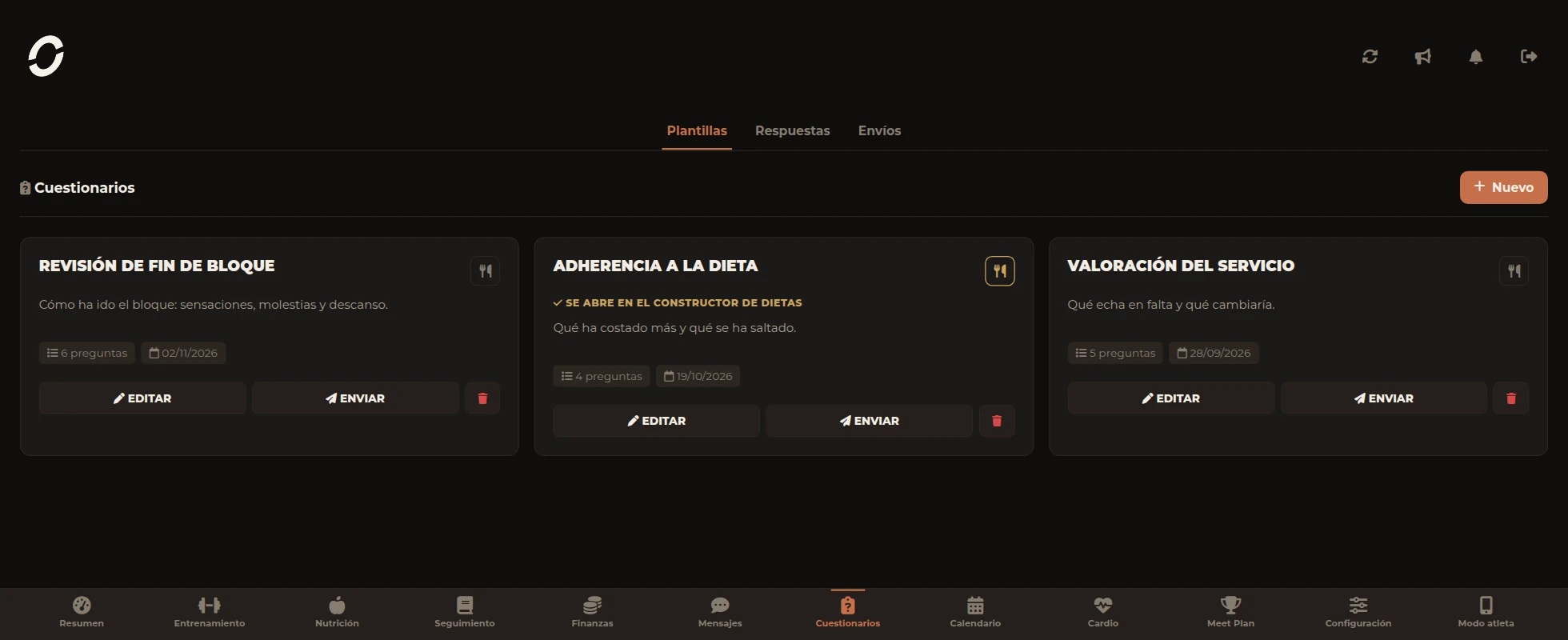 Cuestionarios de Orma con las respuestas de los atletas